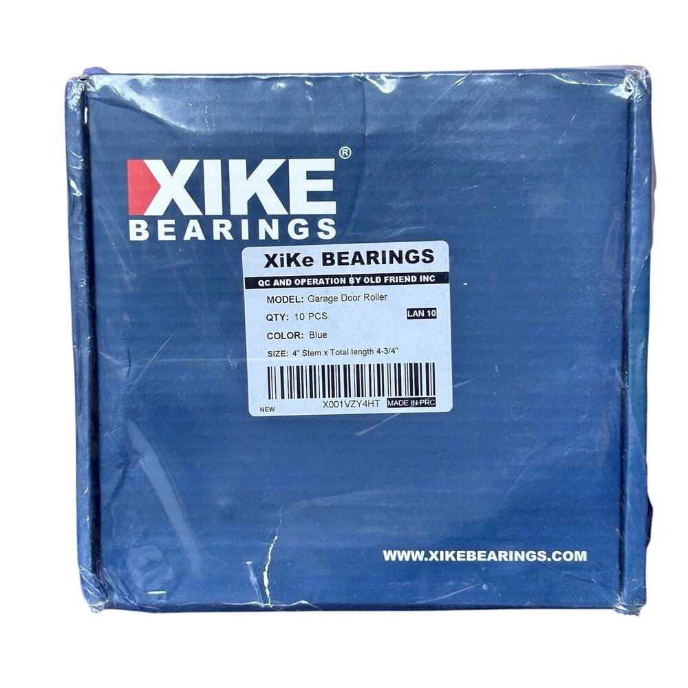 (Box of 10) XiKe Bearings 10pcs Blue Garage Door Roller 4" Stem Length 4-3/4”